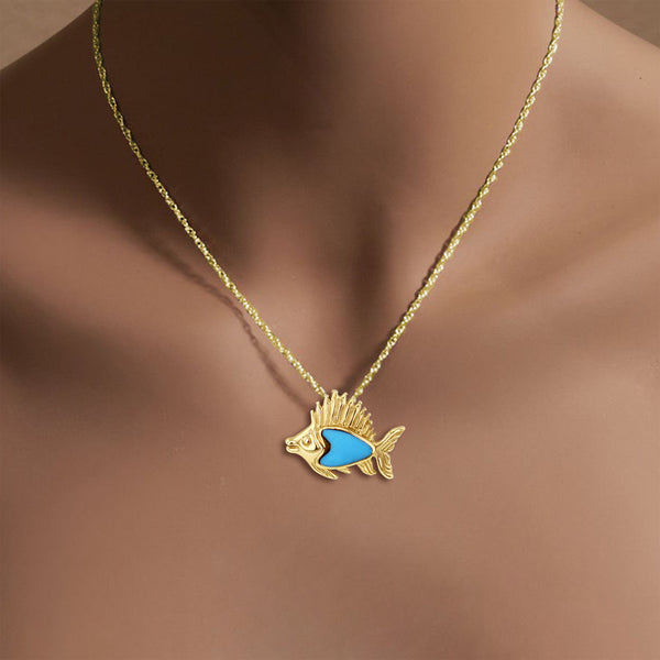 Polished Fish with Turquoise Arrowhead Necklace