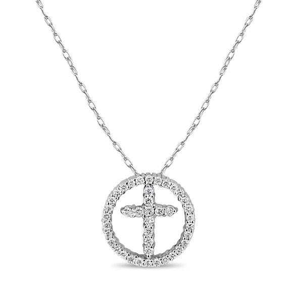 Half Diamond Cross within Circle Diamond Necklace
