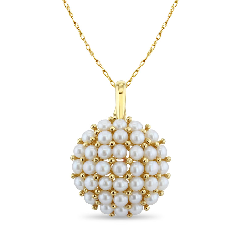 Large Pearl Cluster Necklace 14k Yellow Gold