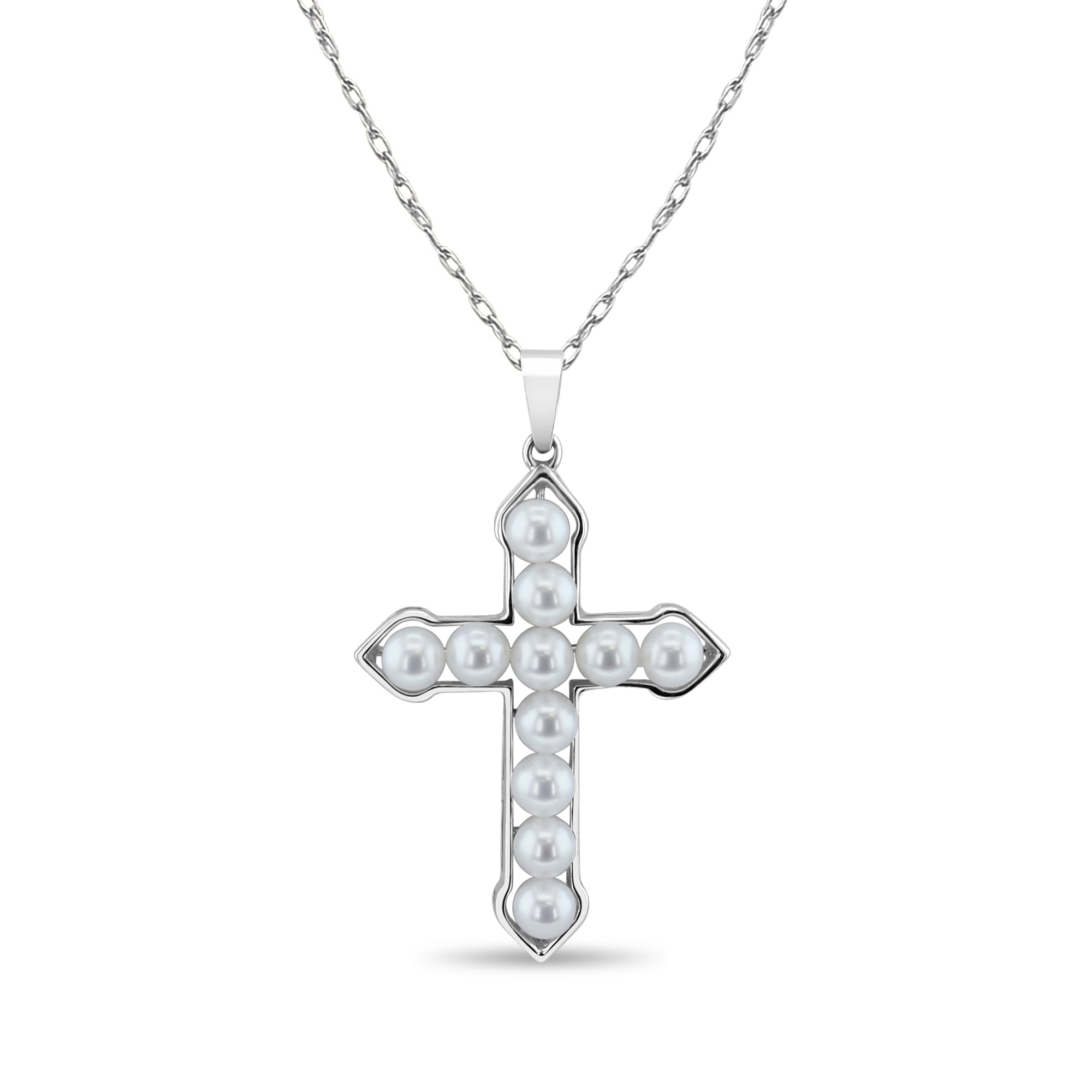 Pearl Cross with White Gold Bezel Necklace