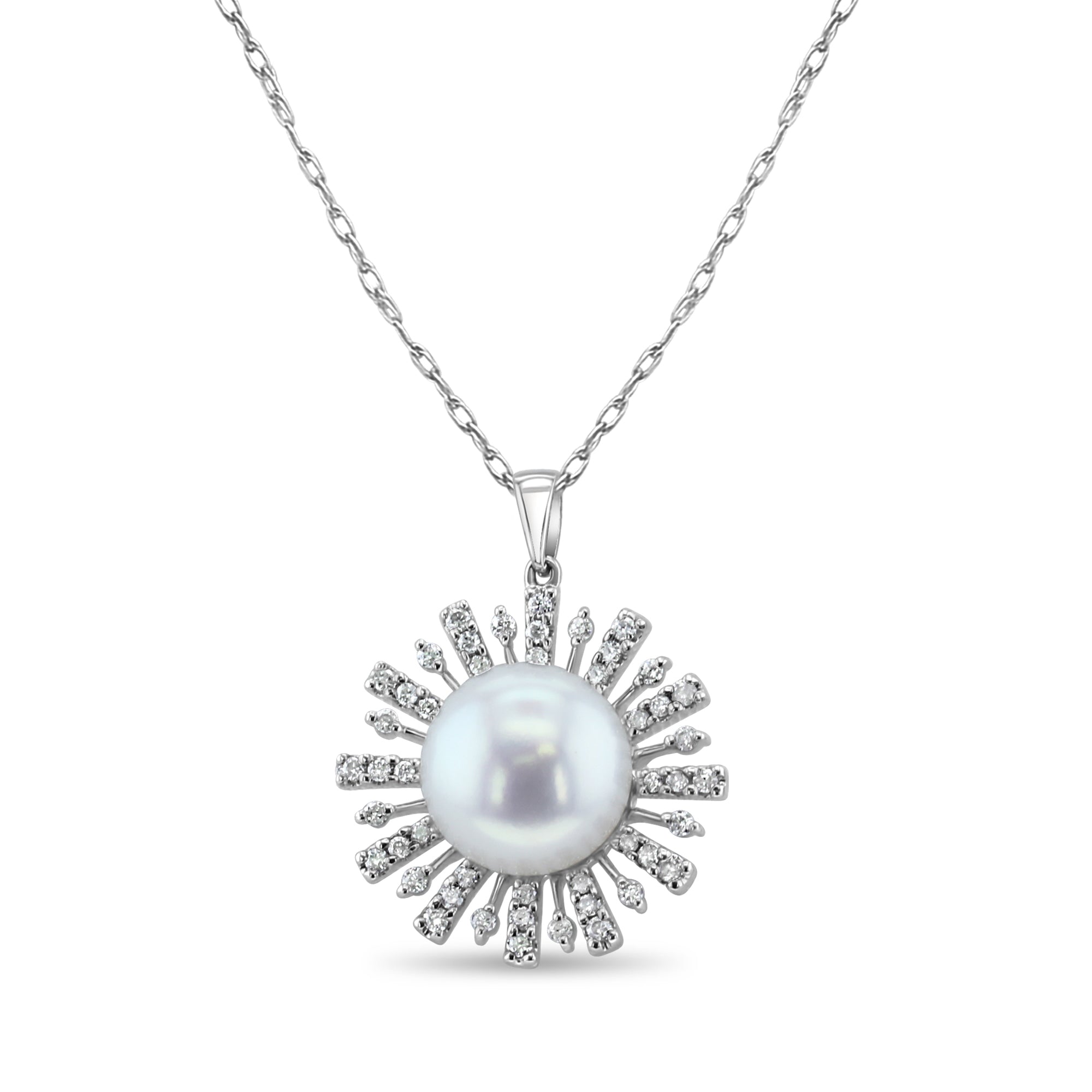 Freshwater Pearl with Diamond Pave Starburst Necklace