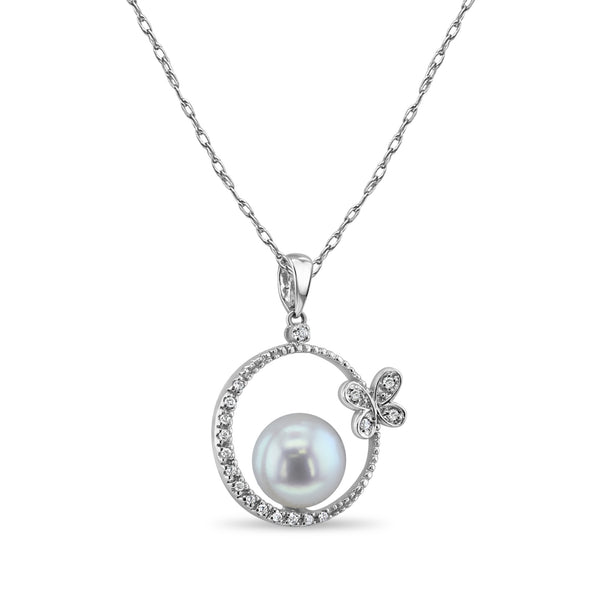Butterfly Freshwater Pearl Necklace 14k White Gold