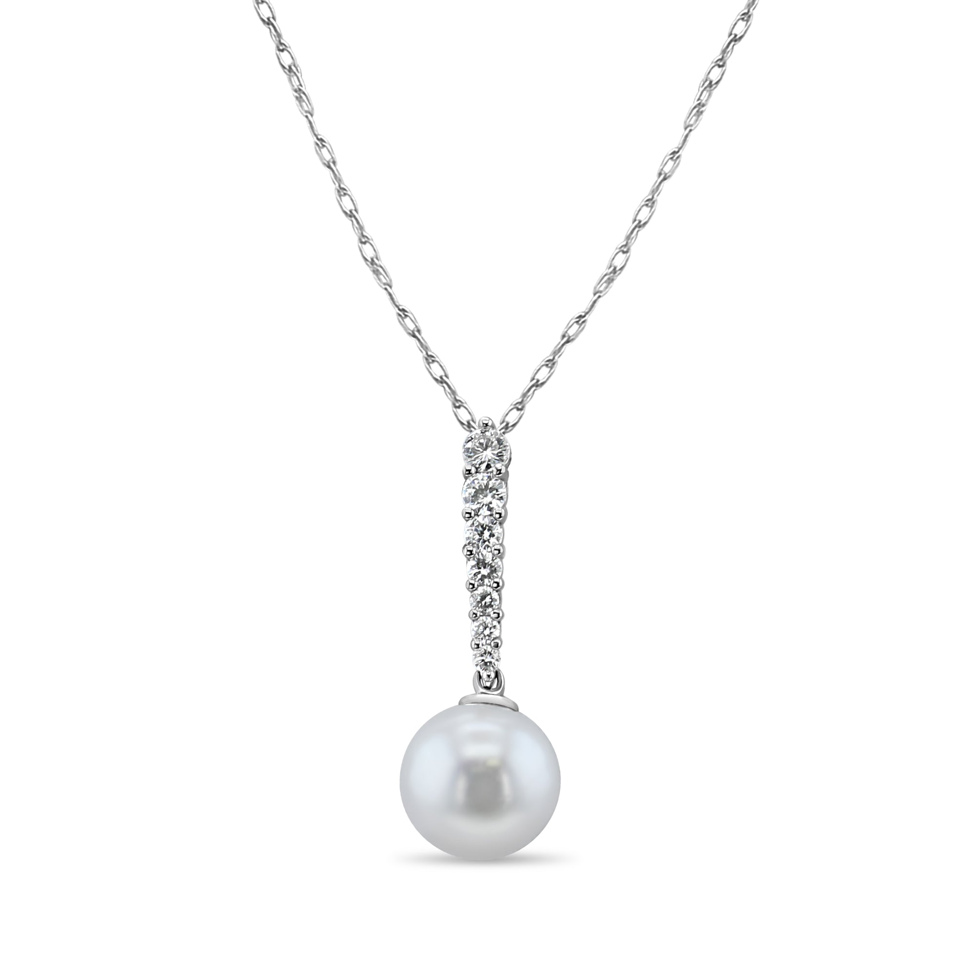 Vertical Drop Freshwater Pearl Diamond Necklace 10mm .30cttw 14k White Gold