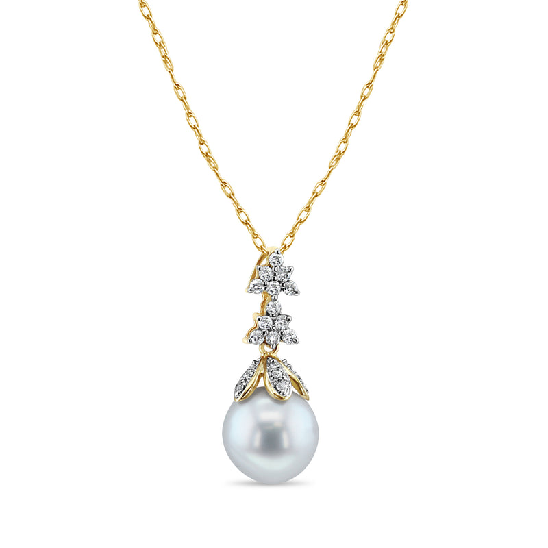 10mm Dangling Pearl Necklace with Diamond Accents