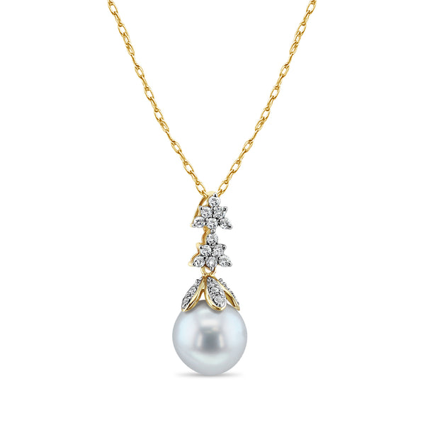 10mm Dangling Pearl Necklace with Diamond Accents .25cttw 14k White Gold