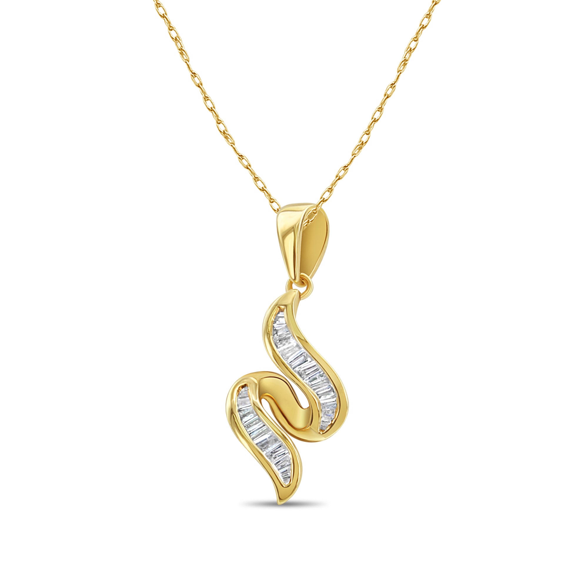 Colgante de diamantes en talla baguette de 0,24 ct en oro amarillo de 14 k