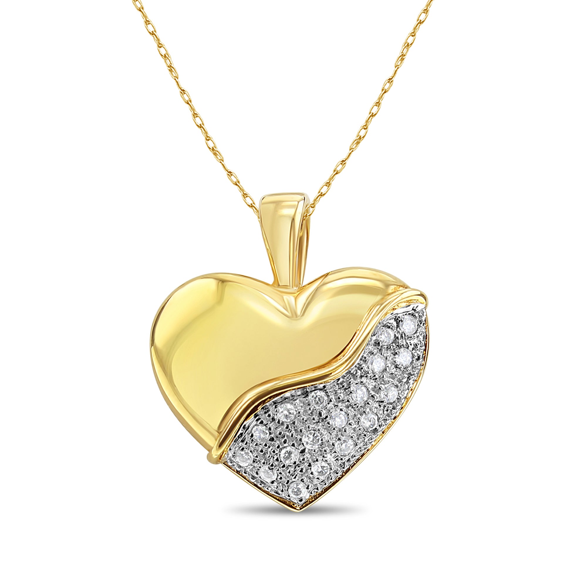 Collier pavé en forme de cœur incrusté de diamants, 20 carats, or jaune 14 carats