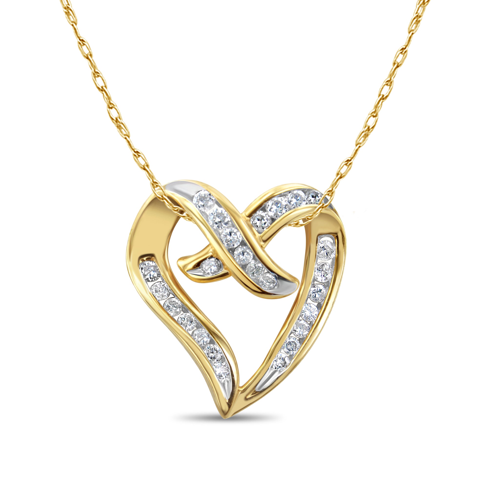 Colgante de corazón flotante con diamantes de 0,50 ct en oro amarillo de 14 k