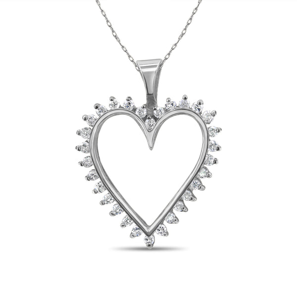 Diamond Cutout Heart Pendant .65cttw 14k White Gold