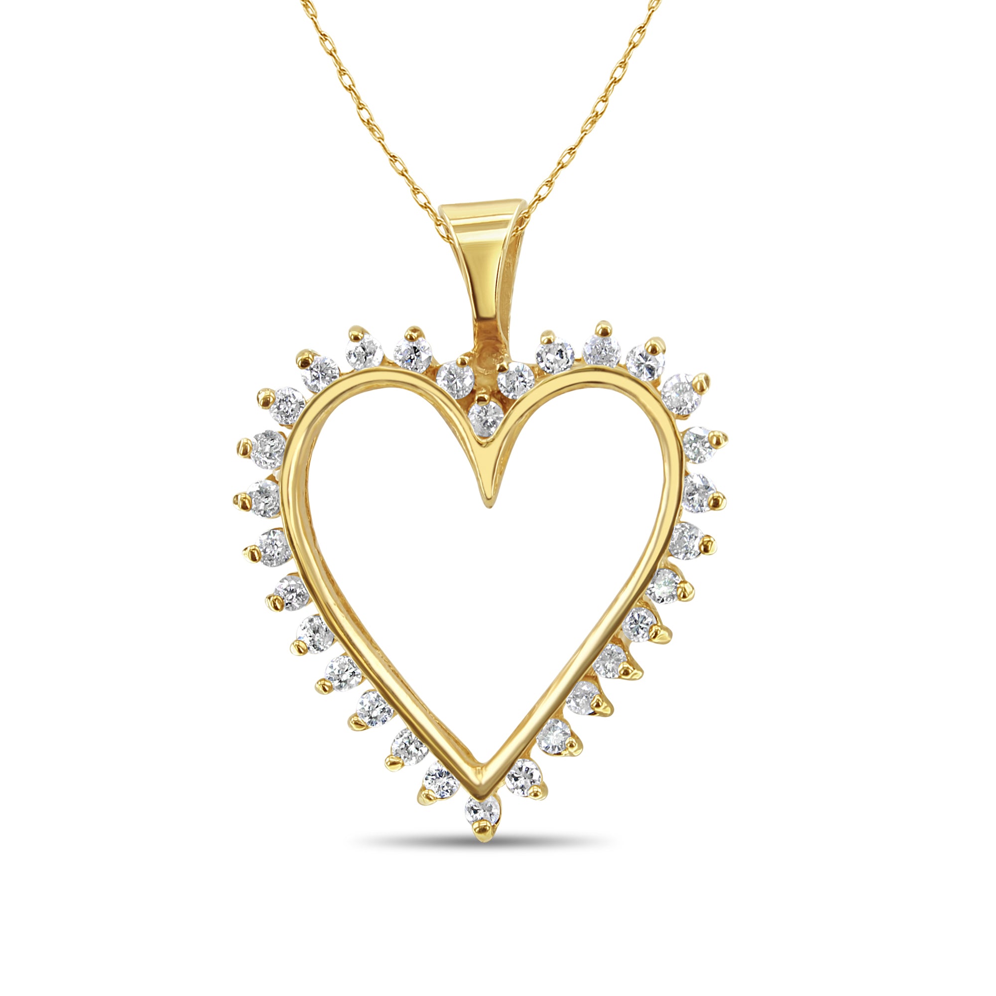 Pendentif en forme de cœur avec découpe en diamant, 0,65 ct, or jaune 14 carats