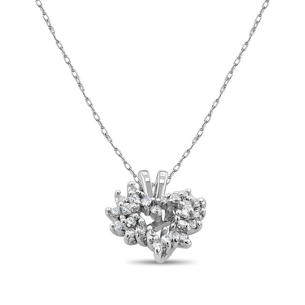 Small Diamond Cluster Heart Necklace .25cttw 14k White Gold