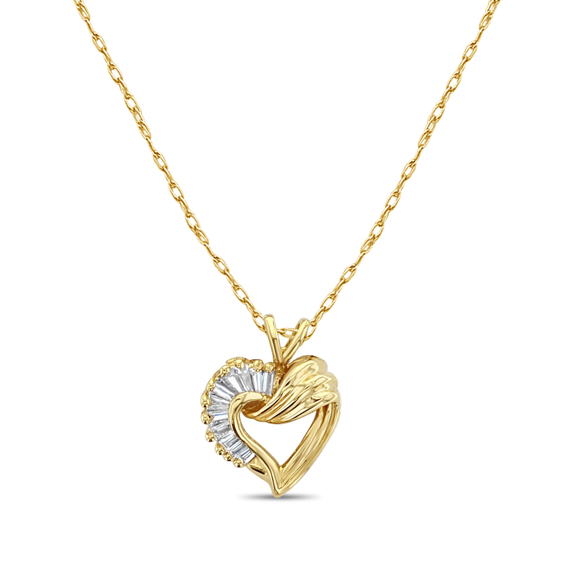 Collar con forma de corazón de diamantes baguette de 0,35 ct en oro amarillo de 14 k