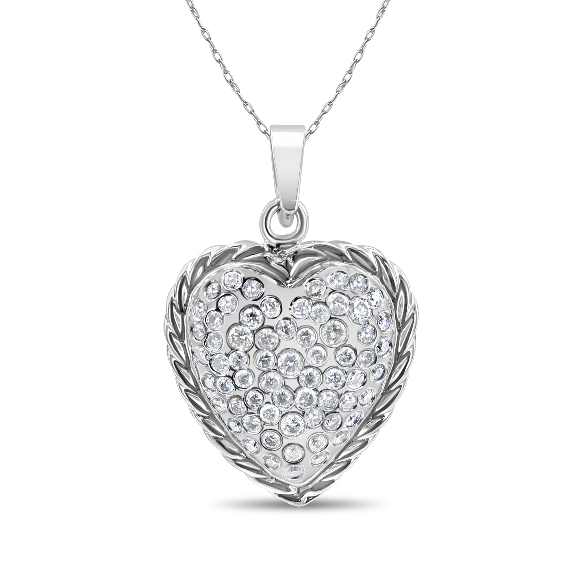 Corazón con incrustaciones de diamantes y ribete de cuerda, 1,30 ct en oro blanco de 14 k