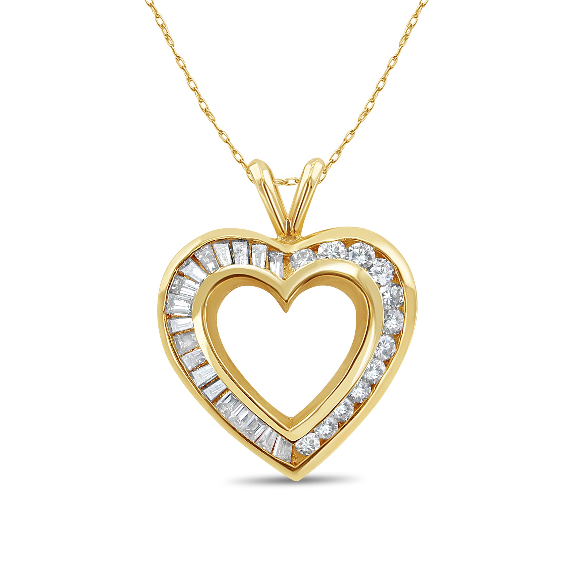 Collier en forme de cœur avec diamants 1,20 ct en or jaune 14 carats