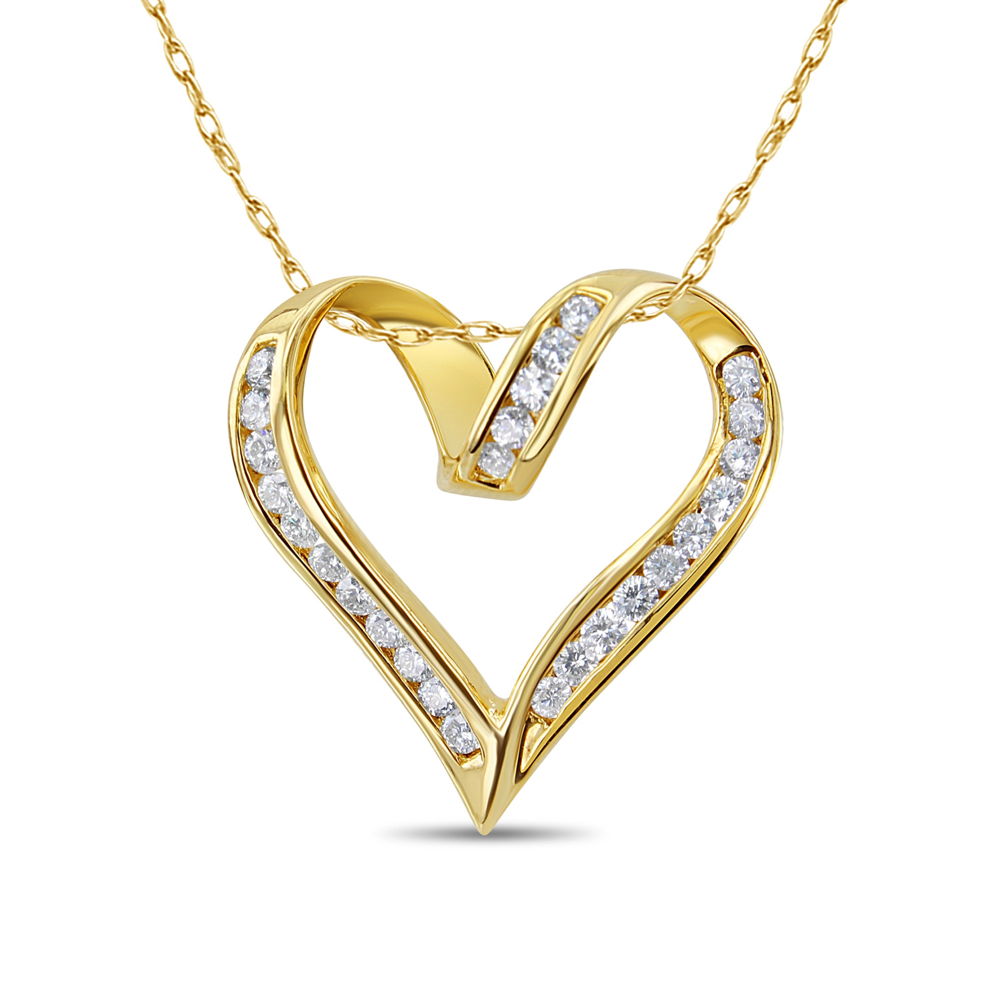 Collar con corazón flotante de diamantes de 1/2 ct en oro amarillo de 14 k