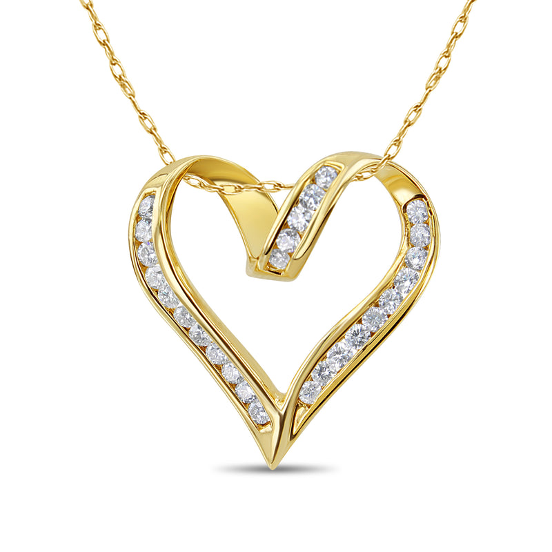 1/2 CT Diamond Floating Heart Necklace 14k Yellow Gold
