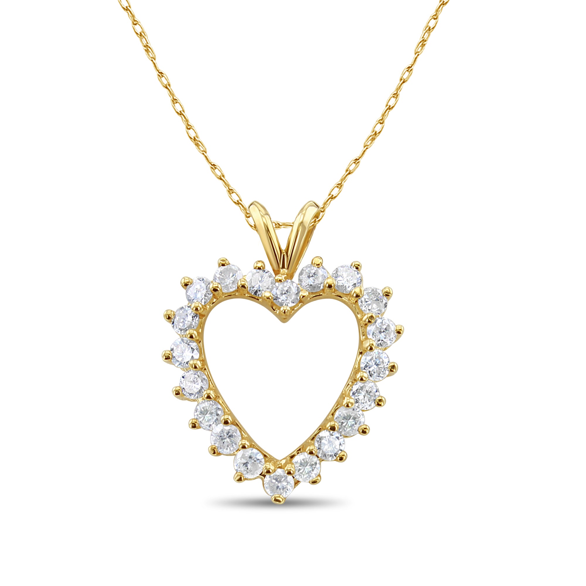 Collier en forme de cœur avec diamants 1,07 ct en or jaune 14 carats