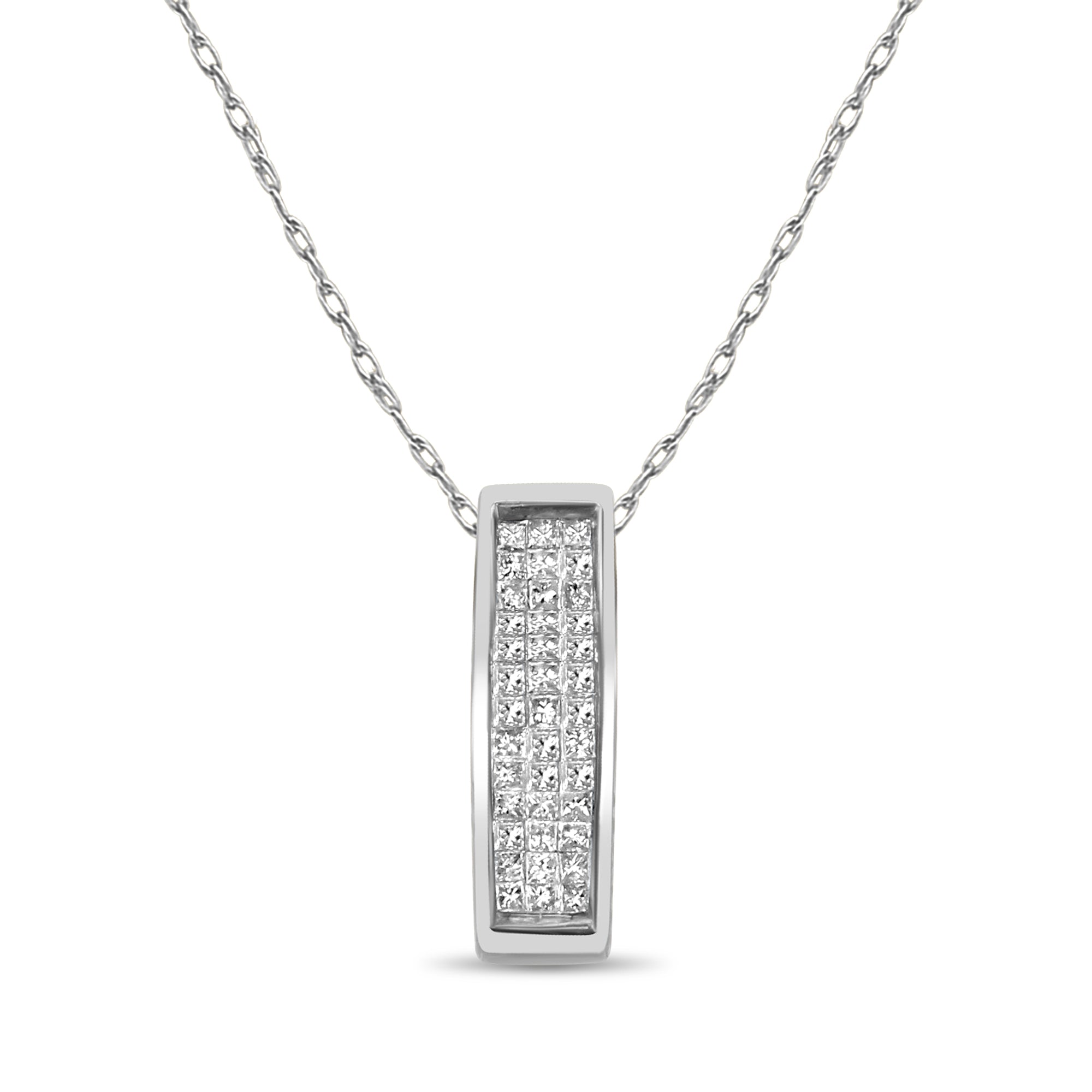 Princess Cut Diamond Necklace .50cttw 14k White Gold