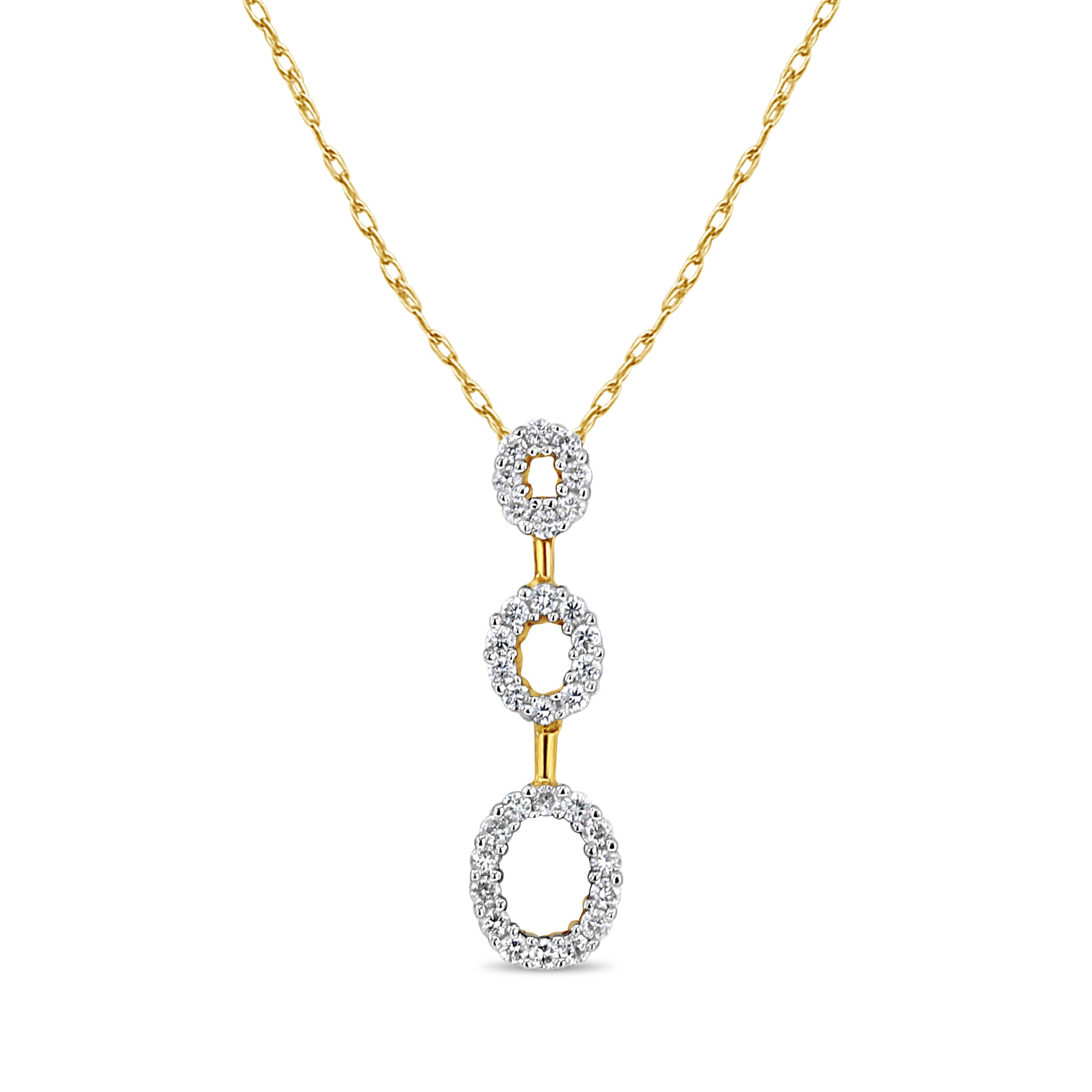 Three Vertical Oval Dangling Diamond Necklace .50cttw 14k Yellow Gold