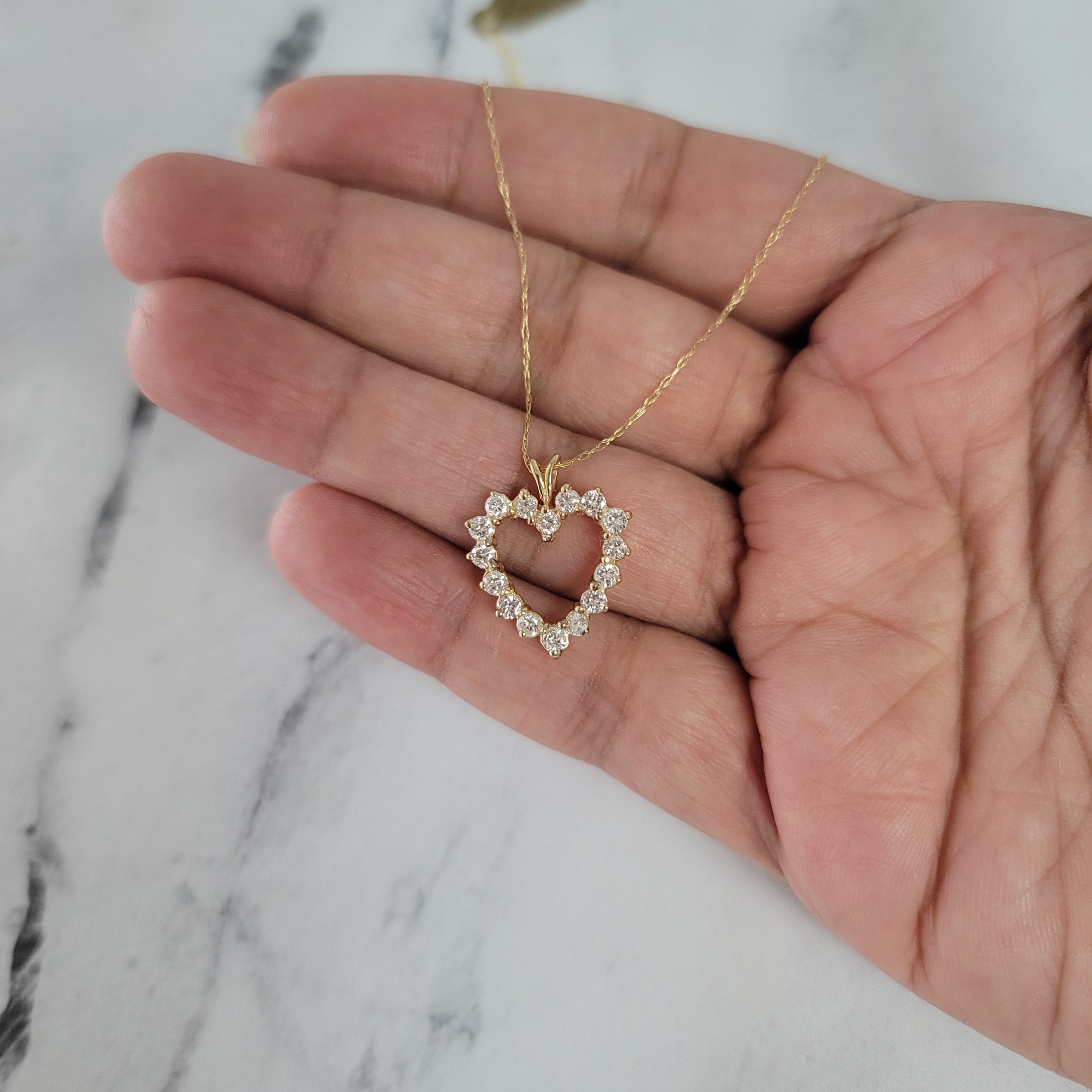 1 Carat Heart Shaped Diamond Necklace 14k Yellow Gold