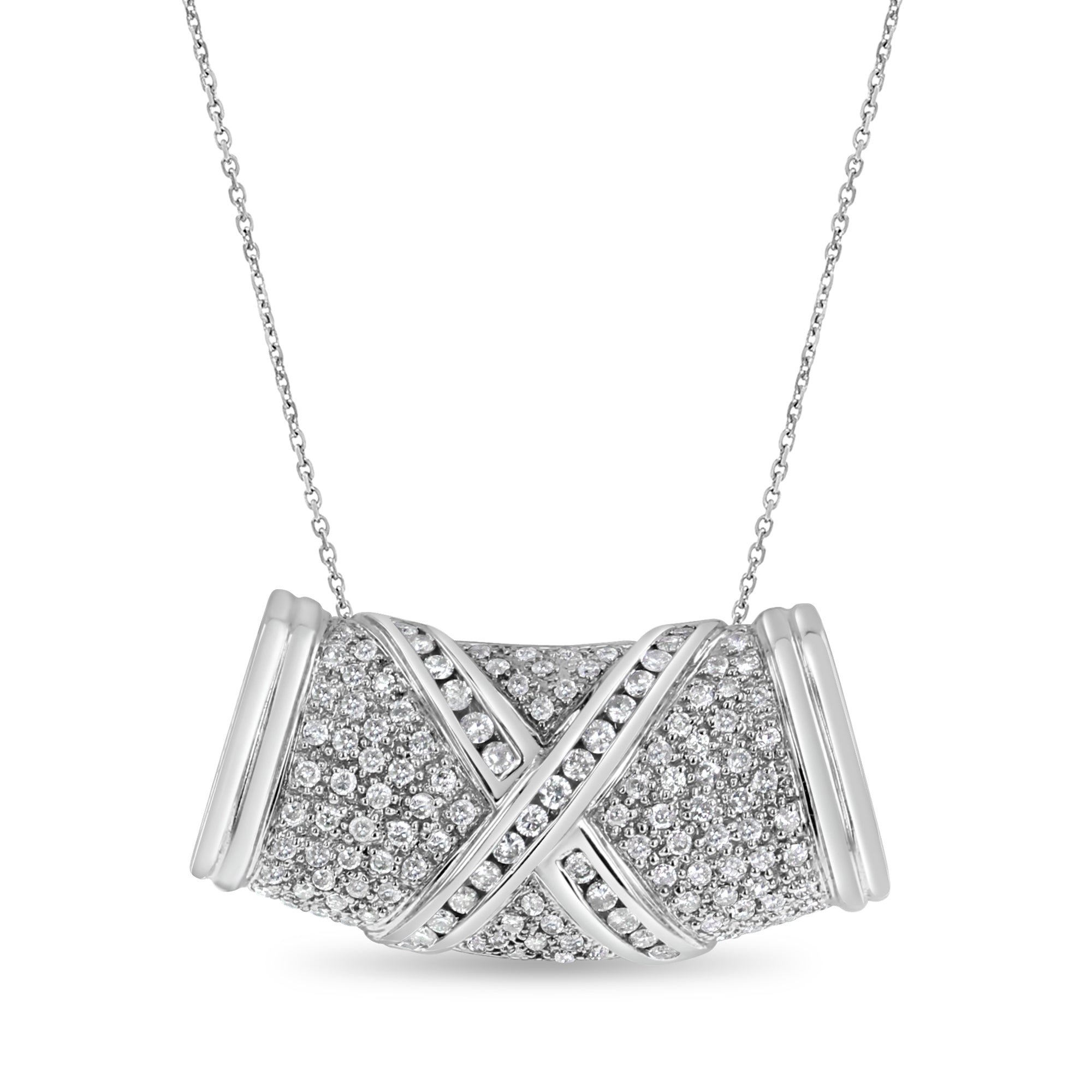 Pave Diamond Roundel Slider Necklace 1.50cttw 14k White Gold