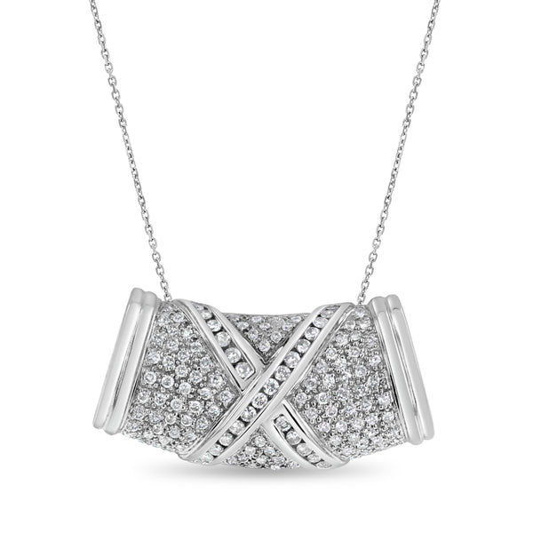 Pave Diamond Roundel Slider Necklace 1.50cttw 14k White Gold