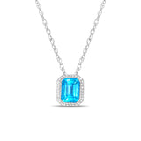 Stunning Emerald Cut Blue Topaz Diamond Halo Necklace 16.64cttw 14k White Gold - Queen of Gemz