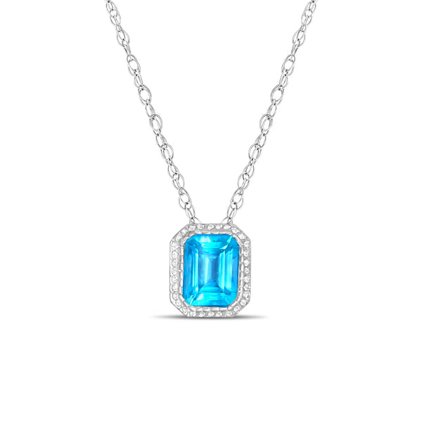 Stunning Emerald Cut Blue Topaz Diamond Halo Necklace 16.64cttw 14k White Gold - Queen of Gemz
