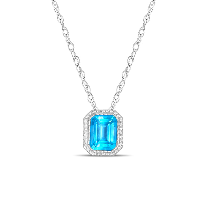 Stunning Emerald Cut Blue Topaz Diamond Halo Necklace 16.64cttw 14k White Gold - Queen of Gemz