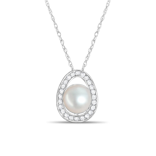 Large Freshwater Pearl & Diamond Necklace .90cttw 18k White Gold - Queen of Gemz