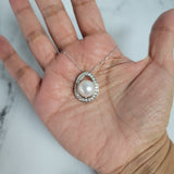 Large Freshwater Pearl & Diamond Necklace .90cttw 18k White Gold - Queen of Gemz
