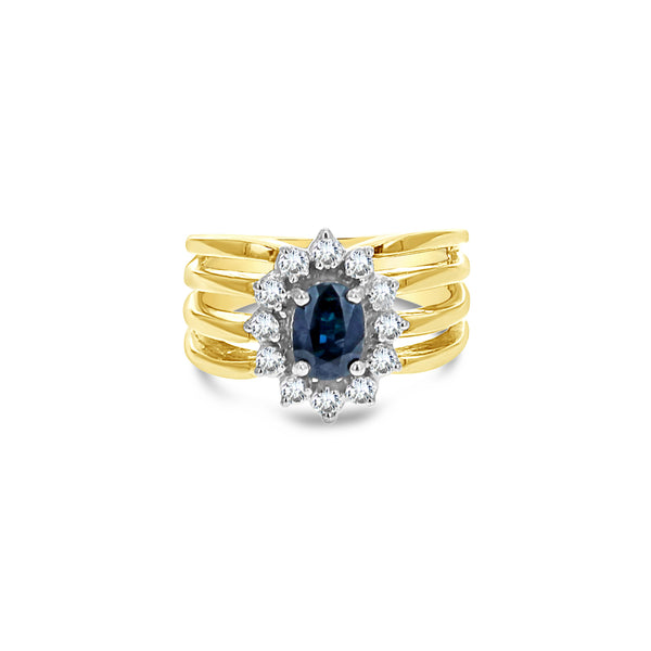 Diamond & Sapphire Halo Engagement Ring 1.25cttw 14k Yellow Gold