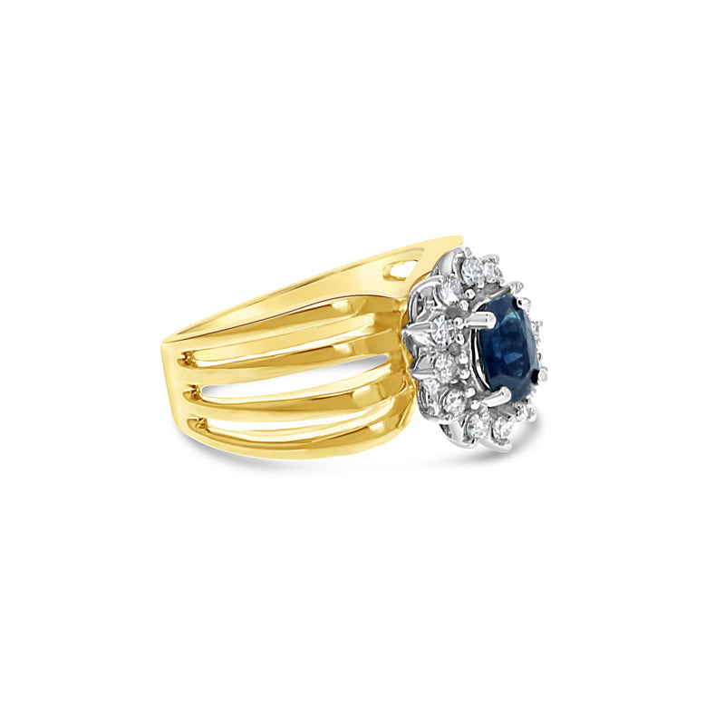 Diamond & Sapphire Halo Engagement Ring 1.25cttw 14k Yellow Gold