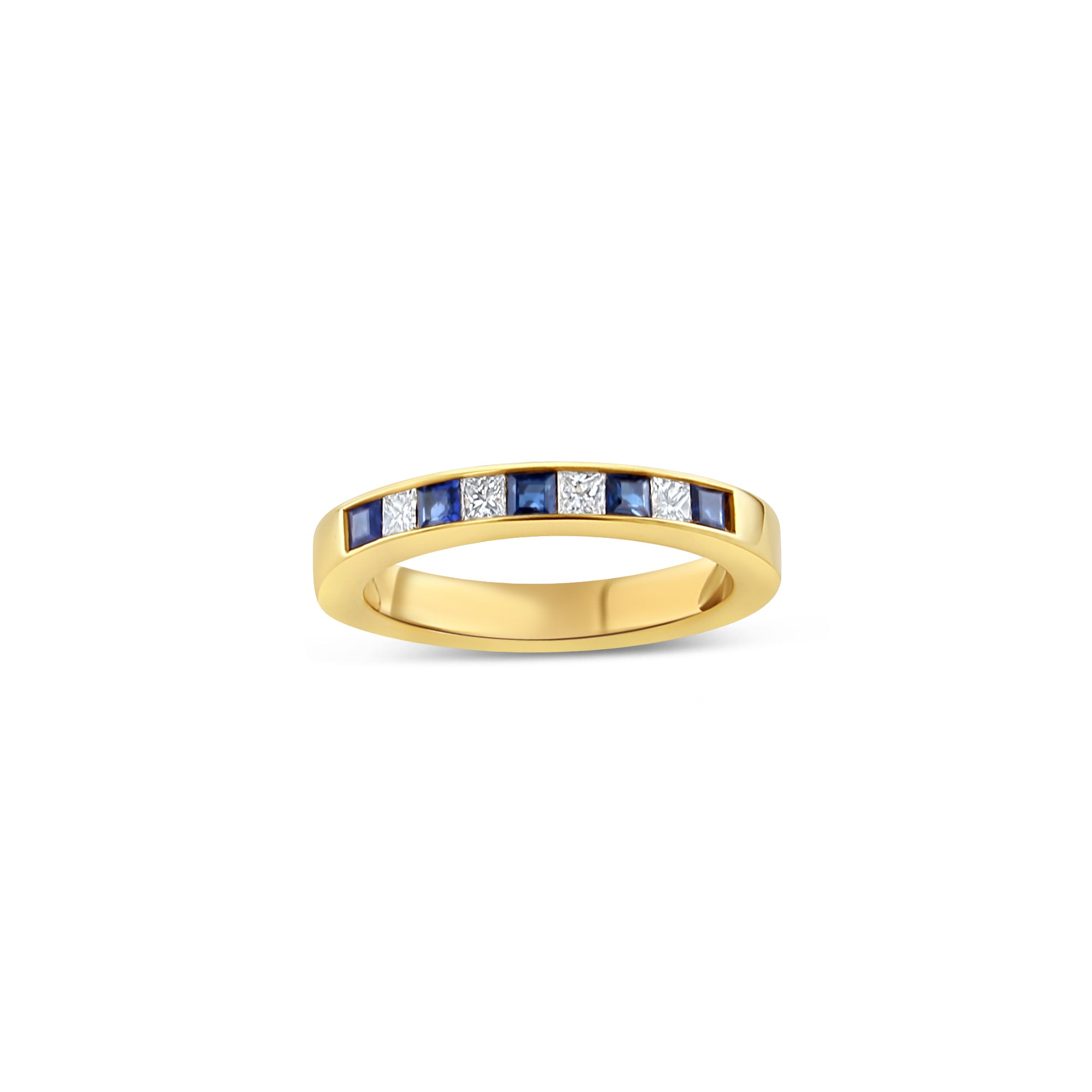 Half Carat Diamond Sapphire Wedding Band 14k Yellow Gold