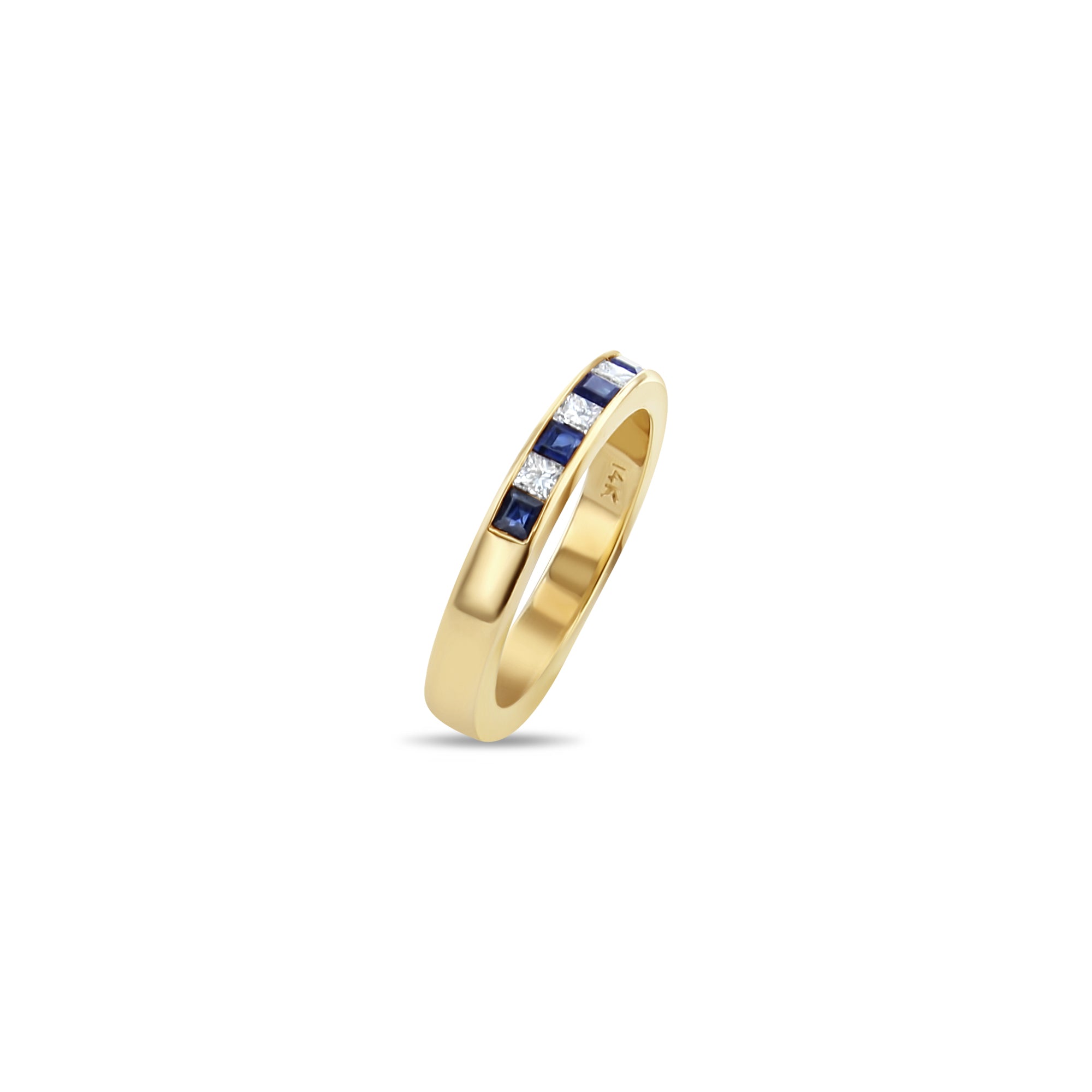 Half Carat Diamond Sapphire Wedding Band 14k Yellow Gold