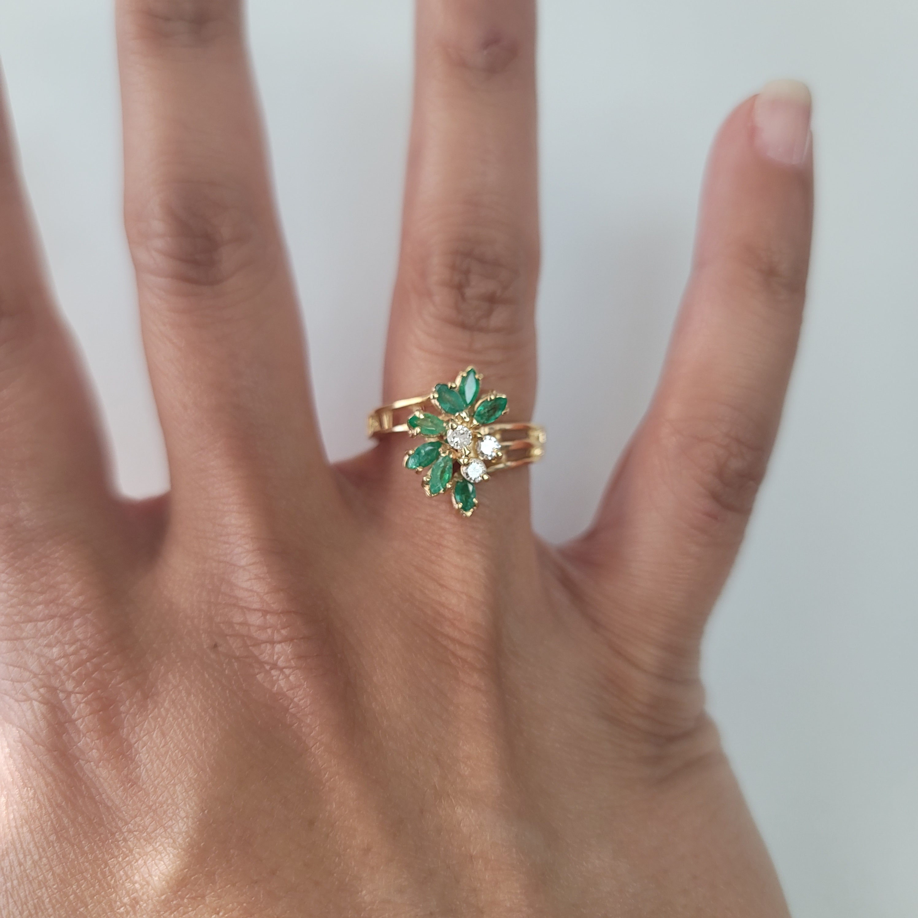 Emerald & Diamond Cocktail Ring 1.00cttw 14k Yellow Gold