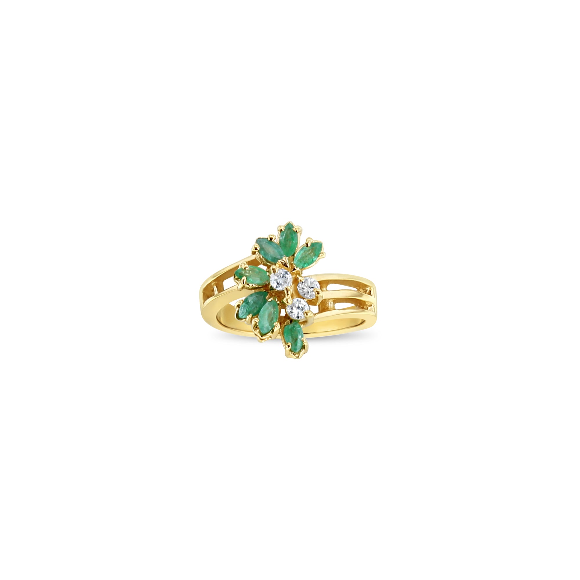 Emerald & Diamond Cocktail Ring 1.00cttw 14k Yellow Gold