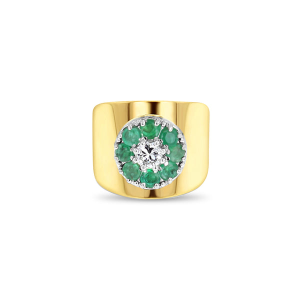 Emerald & Diamond Halo Ring 14k Yellow Gold