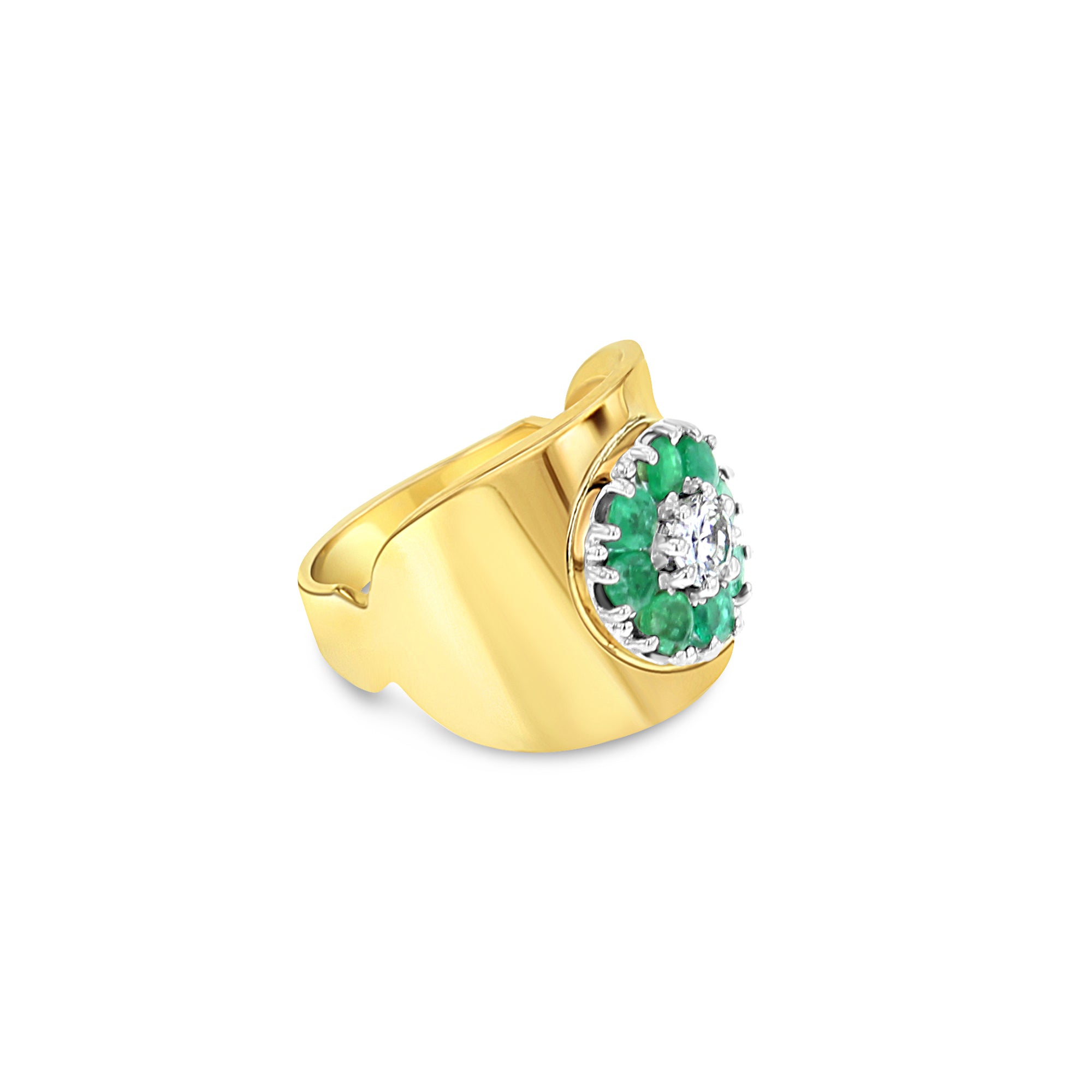 Emerald & Diamond Halo Ring 14k Yellow Gold