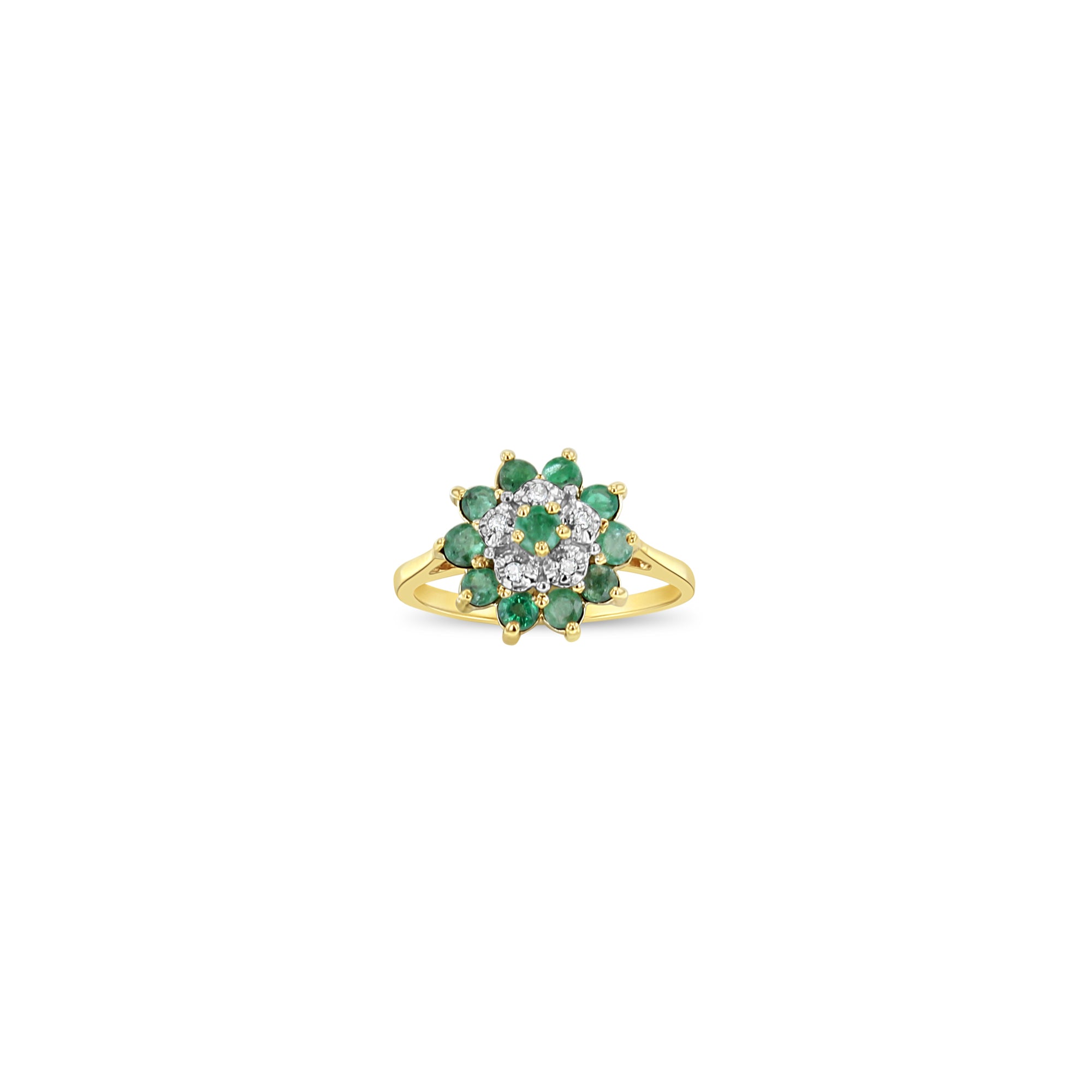 Emerald & Diamond Halo Flower Style Ring 1.00cttw 10k Yellow Gold