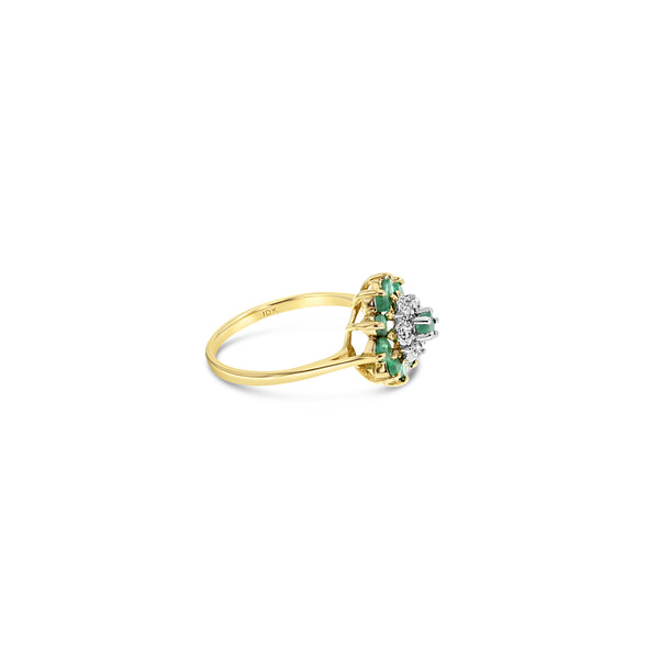 Emerald & Diamond Halo Flower Style Ring 1.00cttw 10k Yellow Gold