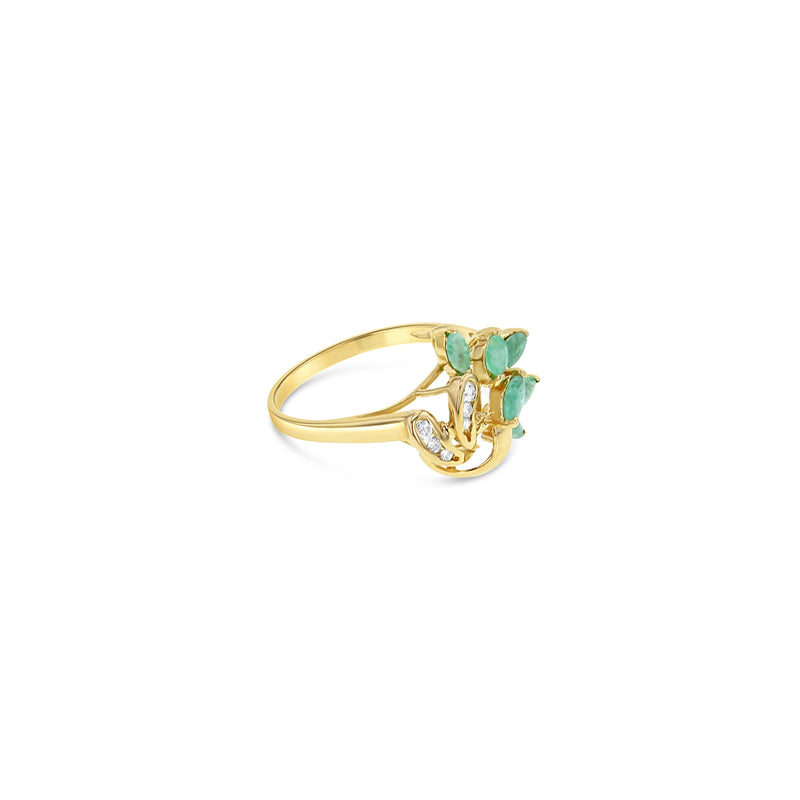 Emerald & Diamond Cluster Style Ring 1.00cttw 14k Yellow Gold
