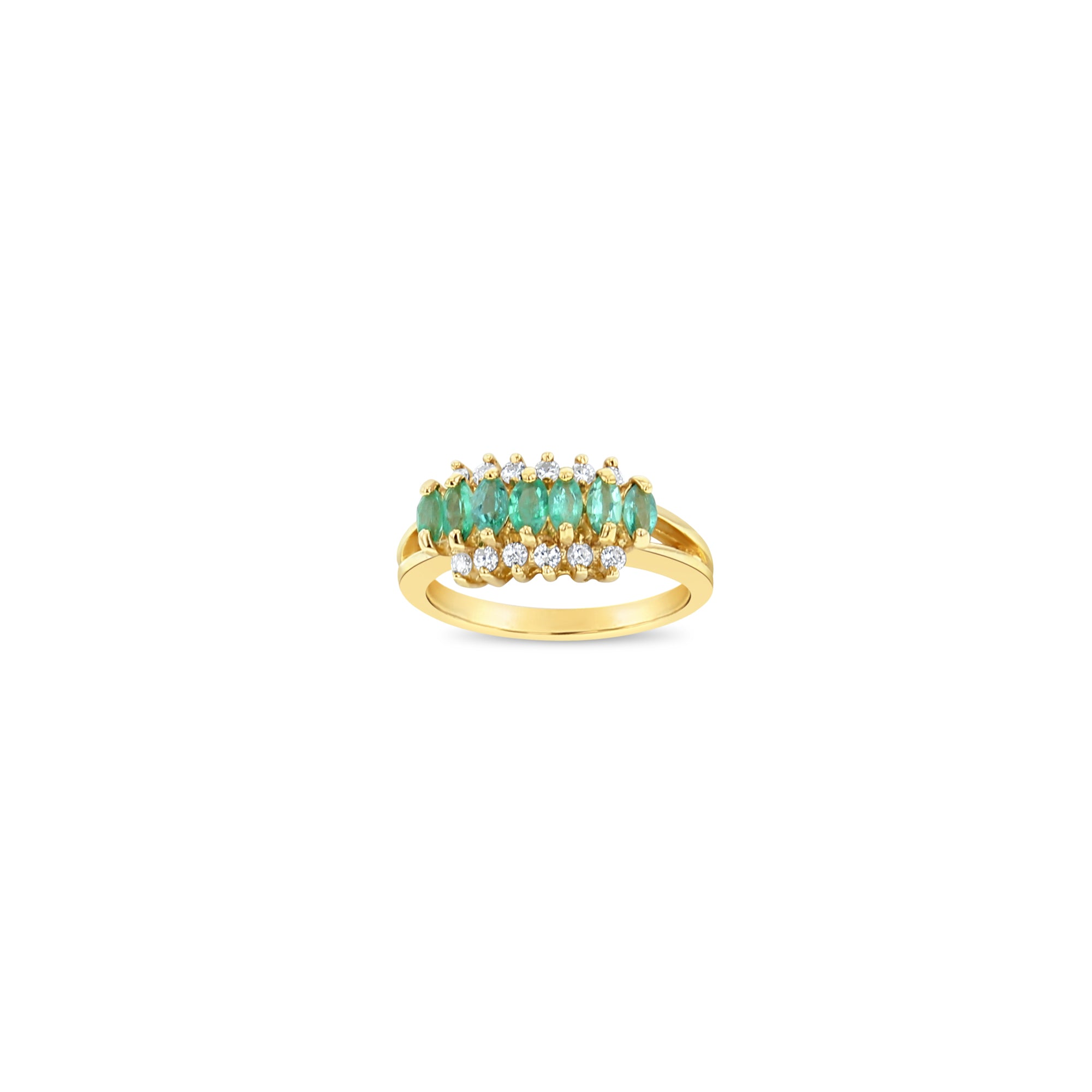 Marquise Emerald & Diamond Wedding Band 1.08cttw 14k Yellow Gold