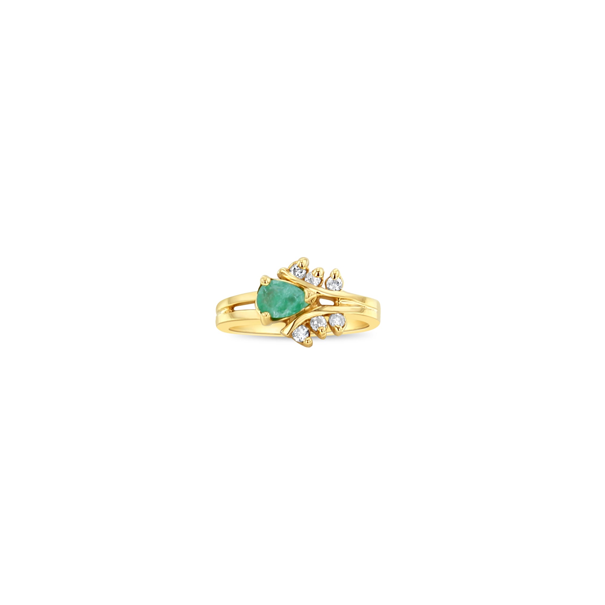 Pear Shaped Emerald & Diamond Wedding Band 1.00cttw 14k Yellow Gold