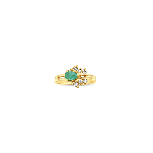 Pear Shaped Emerald & Diamond Wedding Band 1.00cttw 14k Yellow Gold