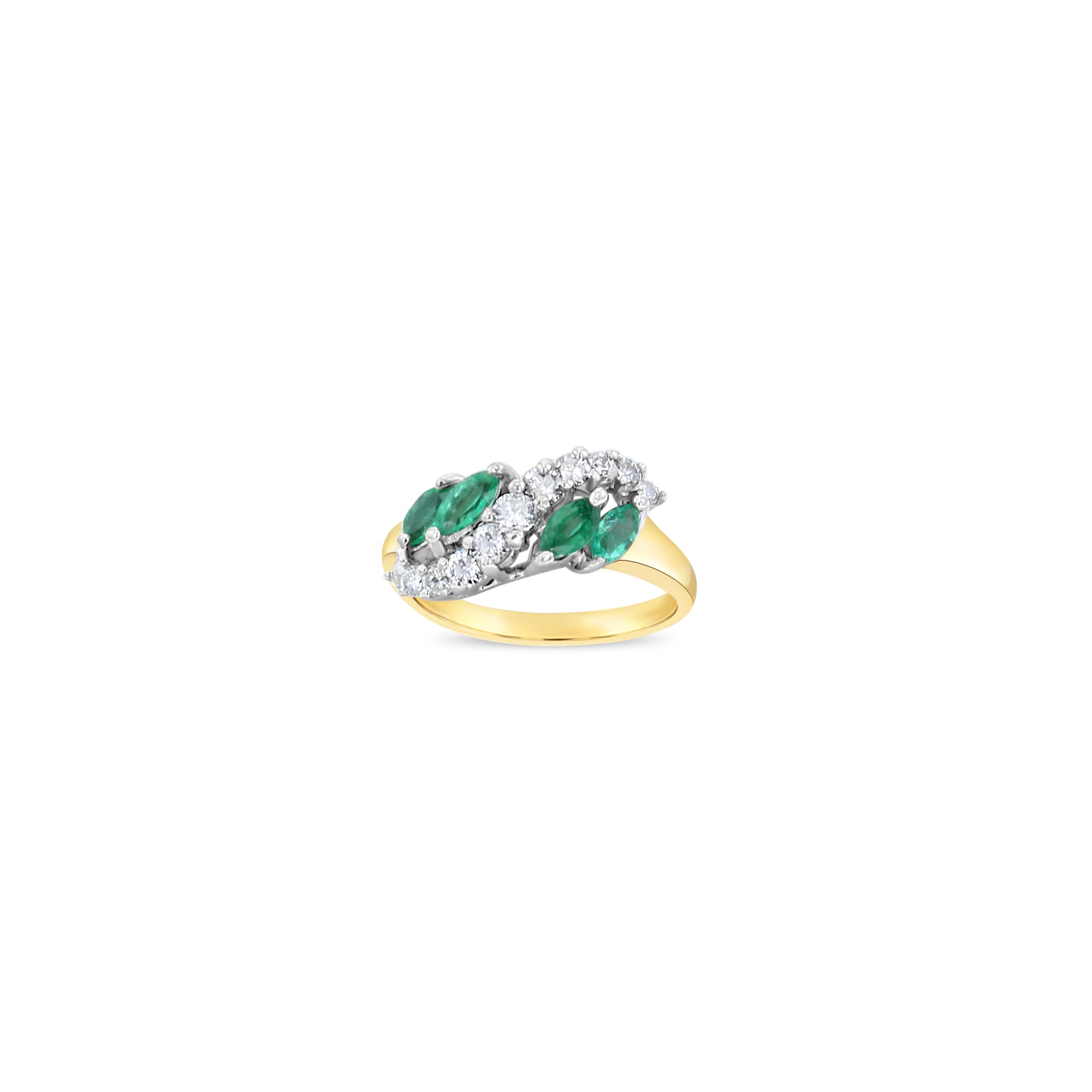 Marquise Emerald & Diamond Wedding Band 1.25cttw 14k Yellow Gold