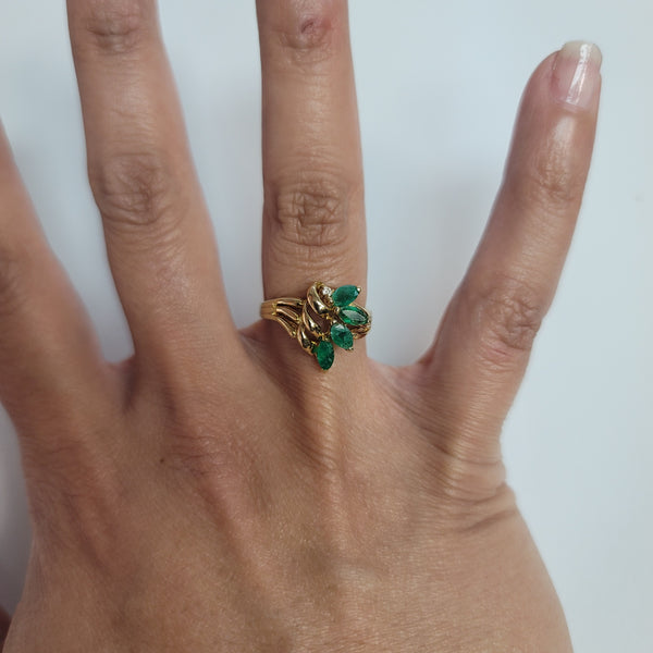Marquise Emerald & Diamond Ring .33cttw 14k Yellow Gold