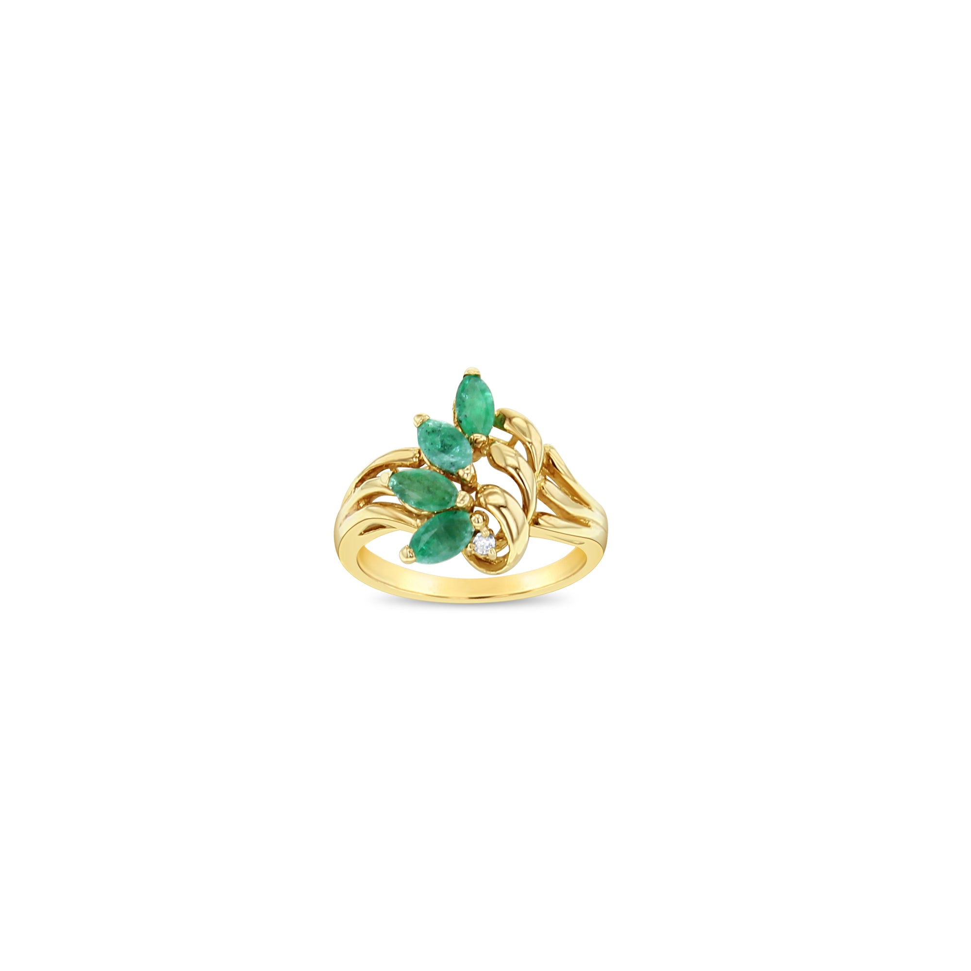 Marquise Emerald & Diamond Ring .33cttw 14k Yellow Gold