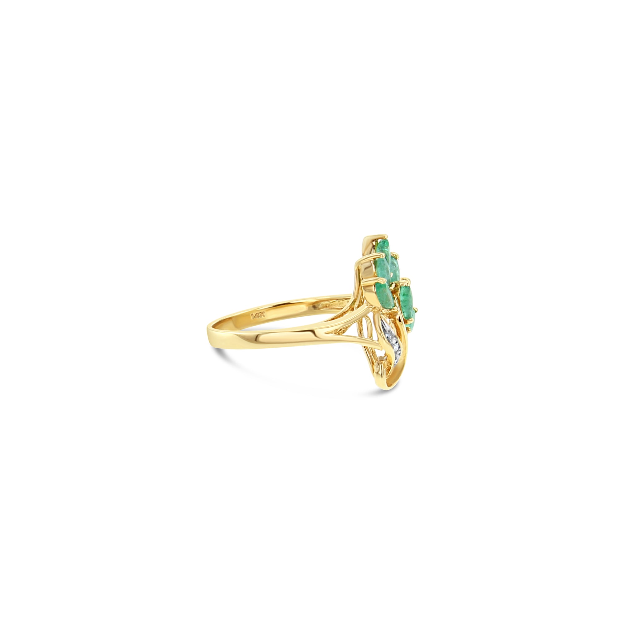 Marquise Emerald & Diamond Floral Style Ring .40cttw 14k Yellow Gold