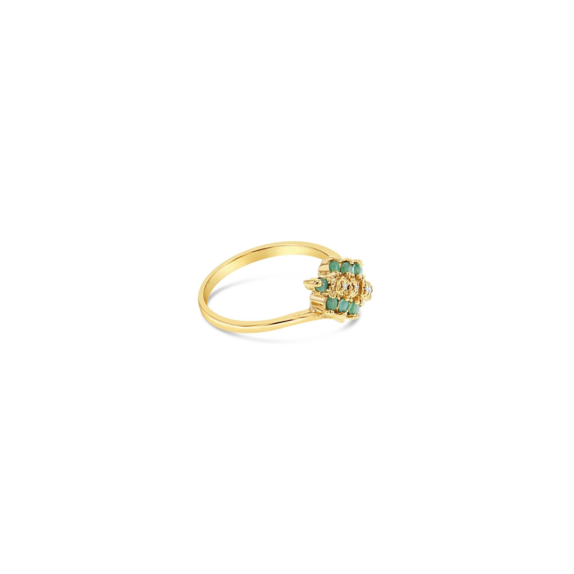 Emerald & Diamond Diagonal Row Ring .50cttw 14k Yellow Gold